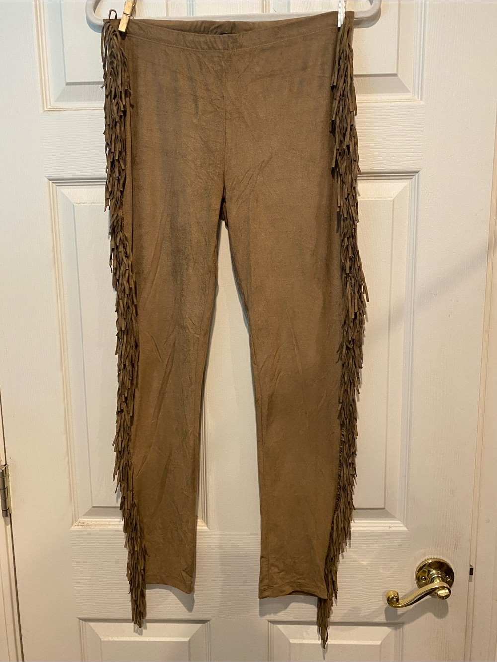 Topshop Tan Faux Suede Fringe Leggings